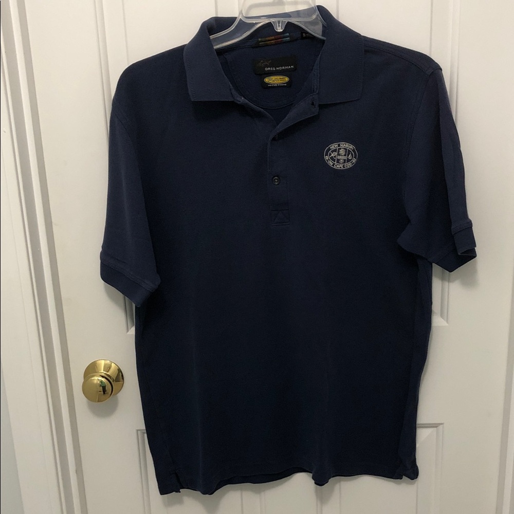 Greg Norman Collection Navy Short-Sleeve Polo with New Seabury CC crest